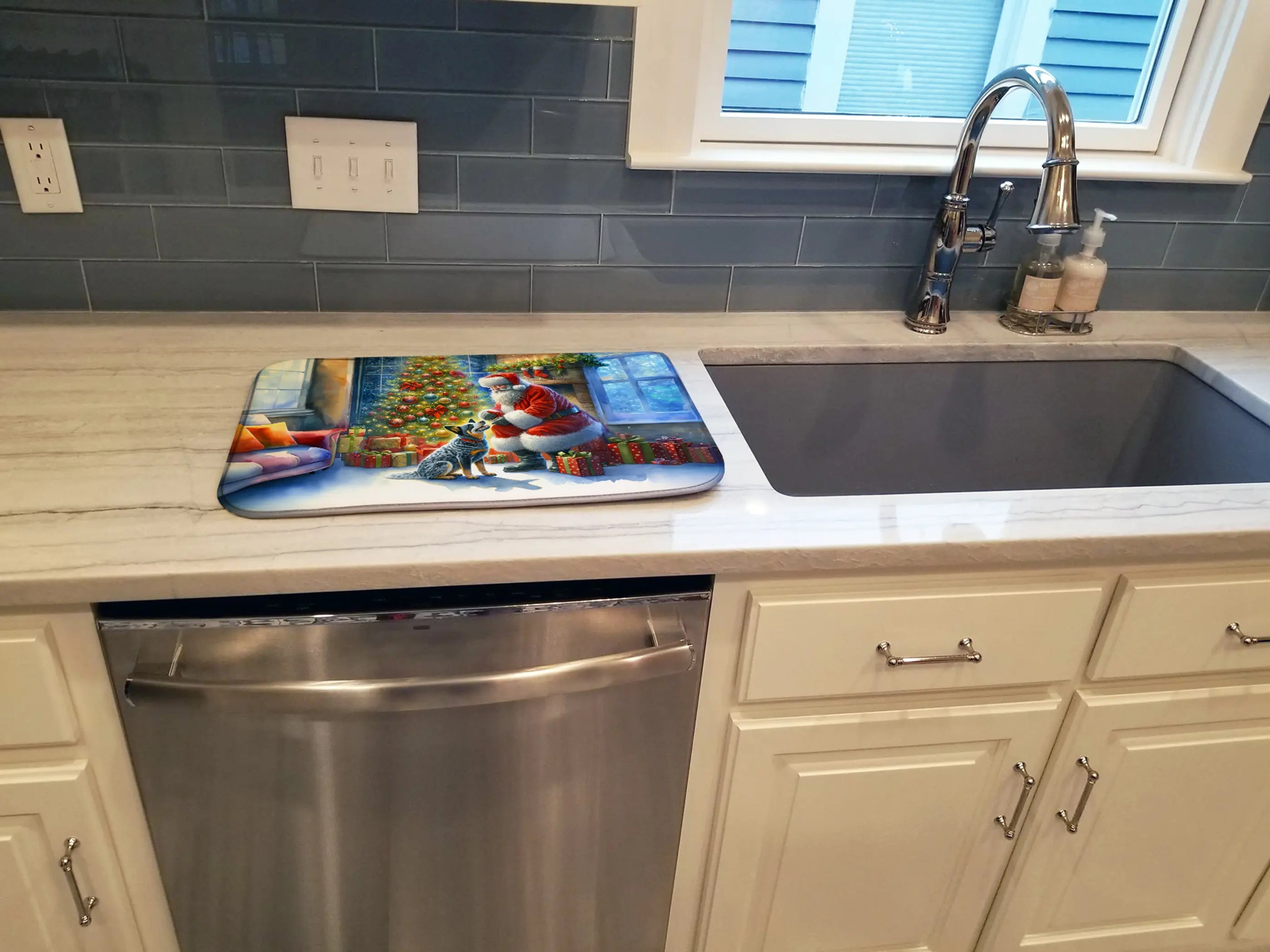 Australian Cattle Dog and Santa Claus Dish Drying Mat Caroline's Treasures