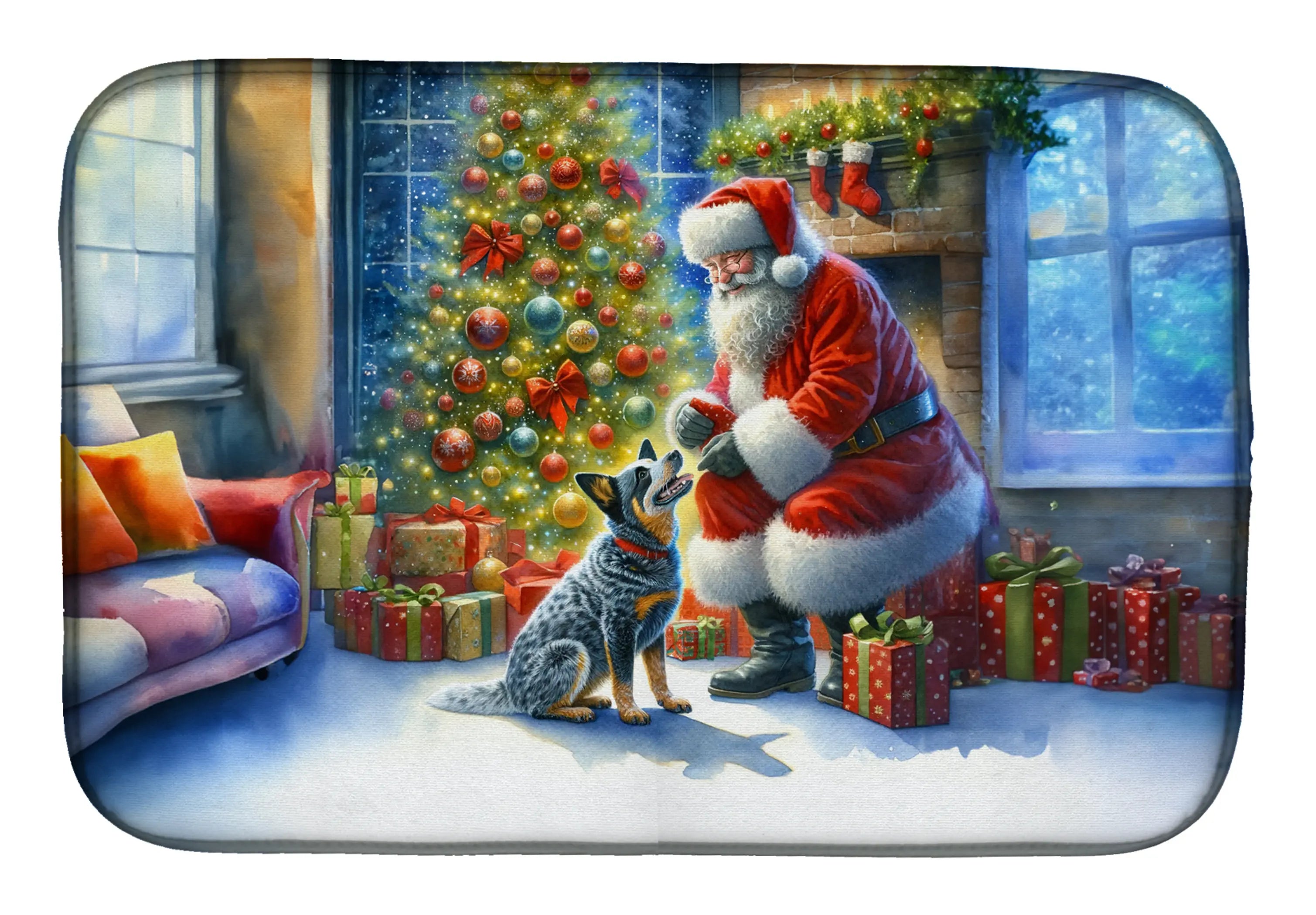 Australian Cattle Dog and Santa Claus Dish Drying Mat Caroline's Treasures