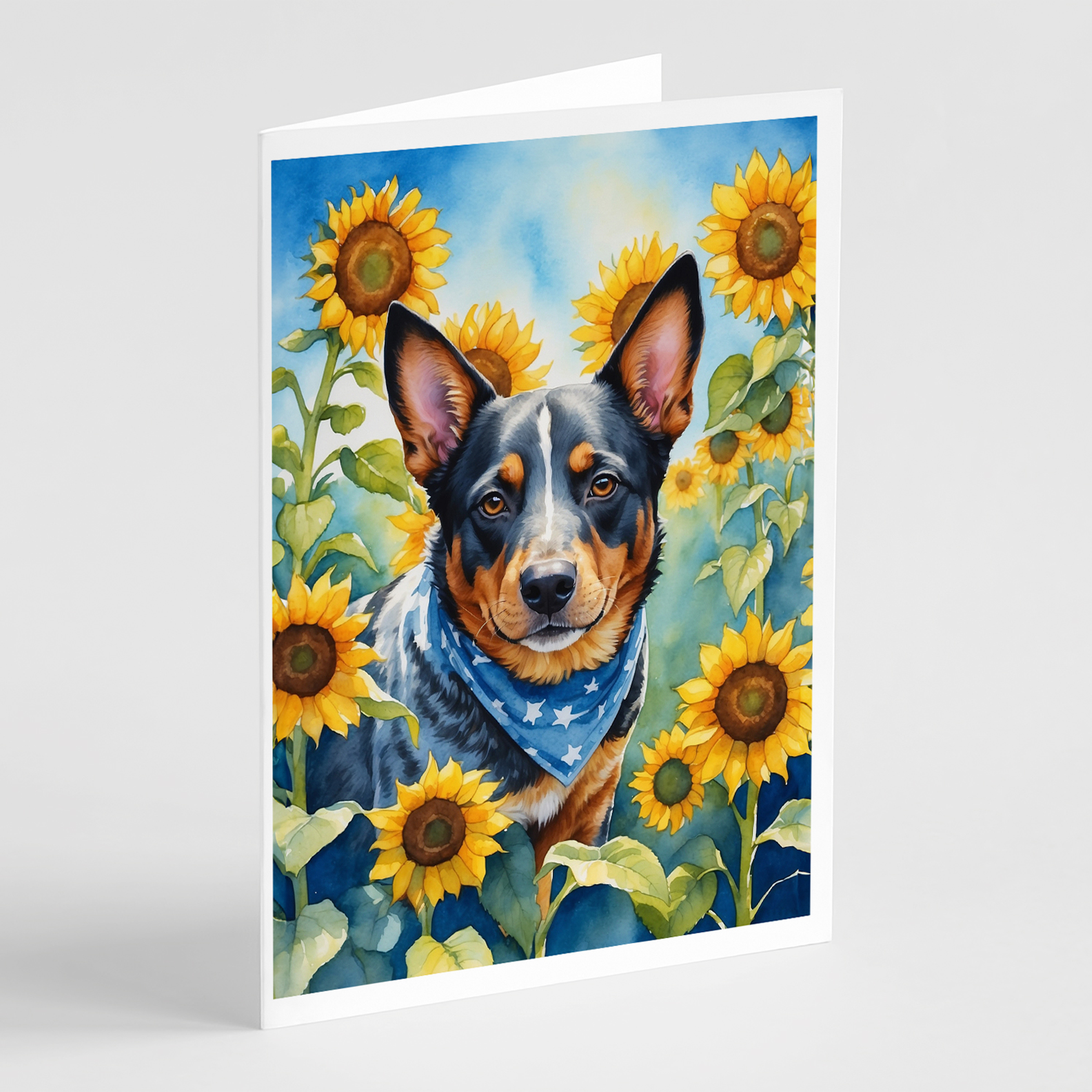 Australian Cattle Dog in Sunflowers Greeting Cards Pack of 8 Caroline's Treasures