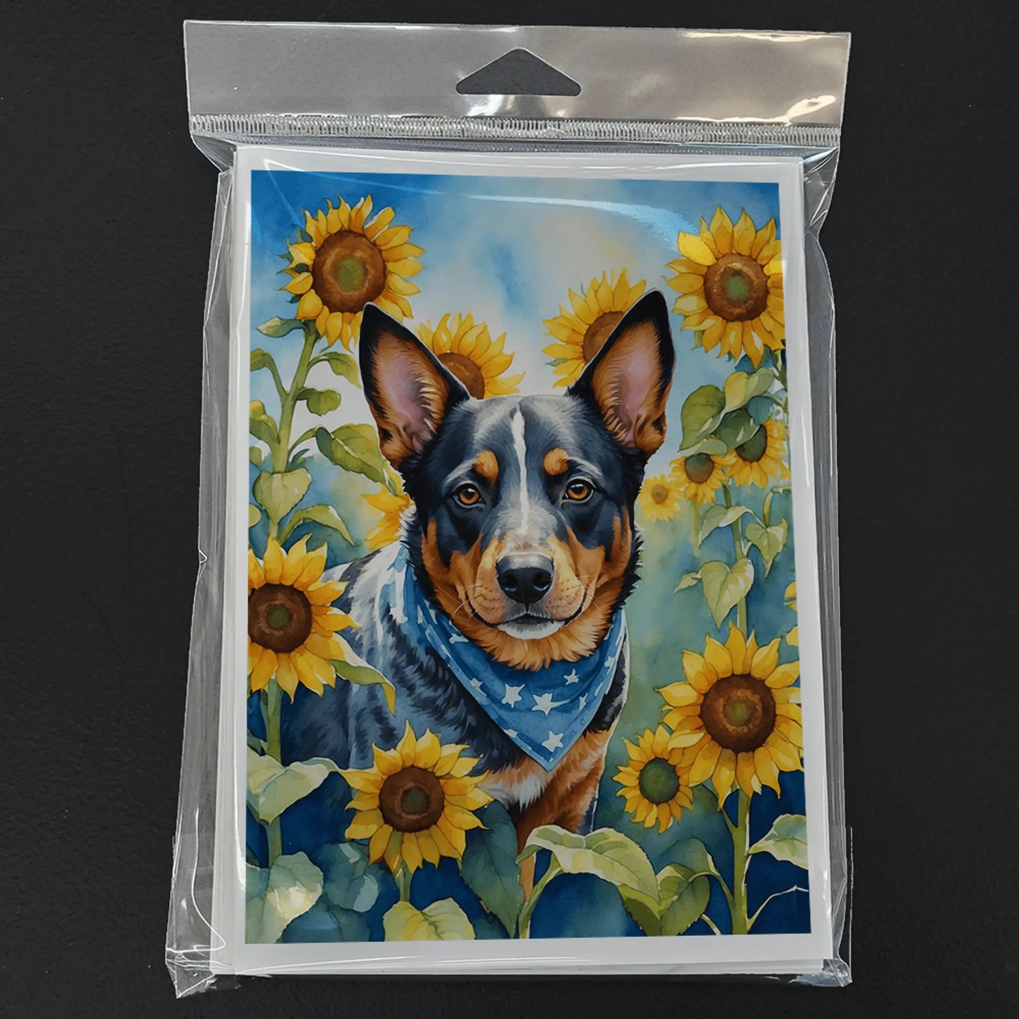 Australian Cattle Dog in Sunflowers Greeting Cards Pack of 8 Caroline's Treasures