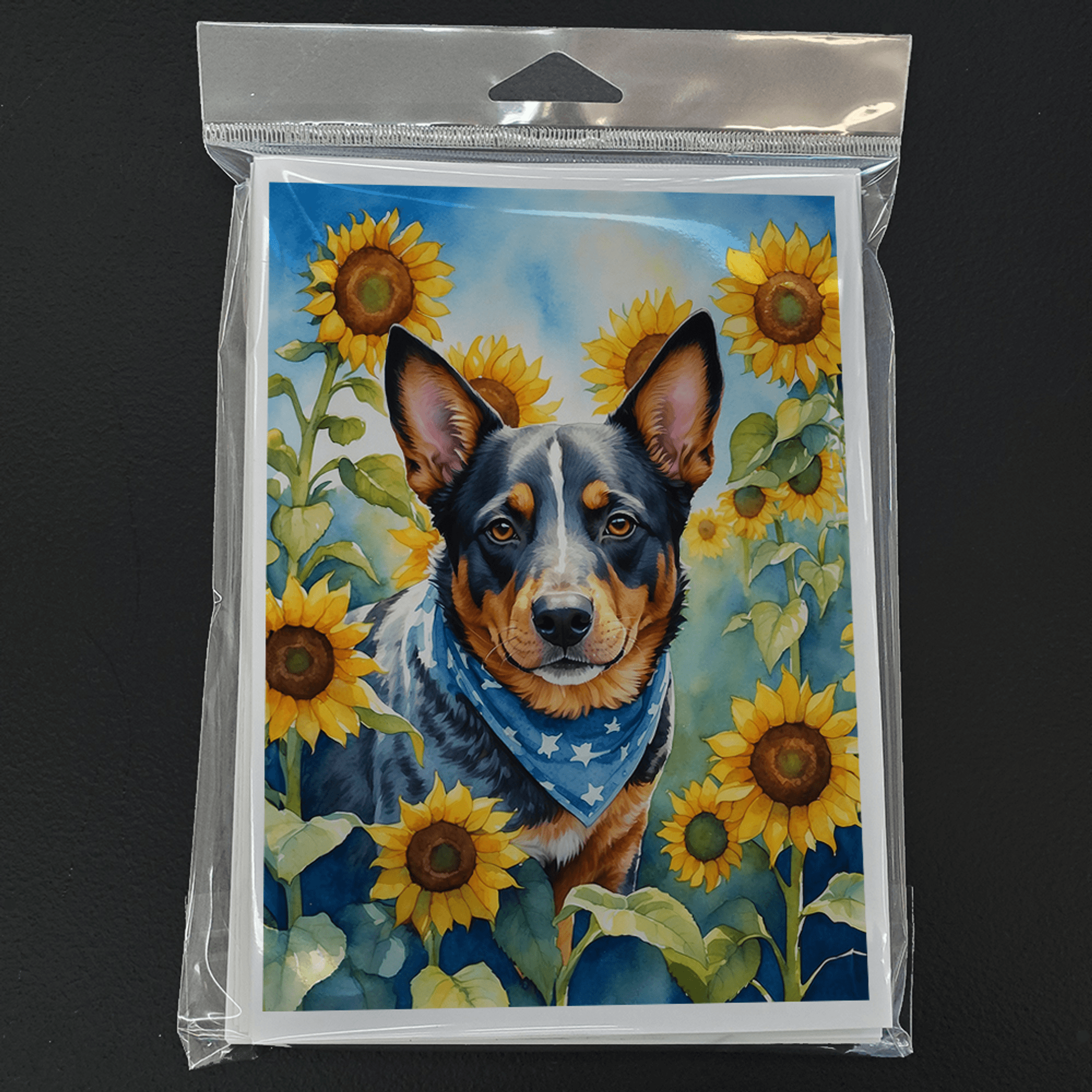 Australian Cattle Dog in Sunflowers Greeting Cards Pack of 8 Caroline's Treasures