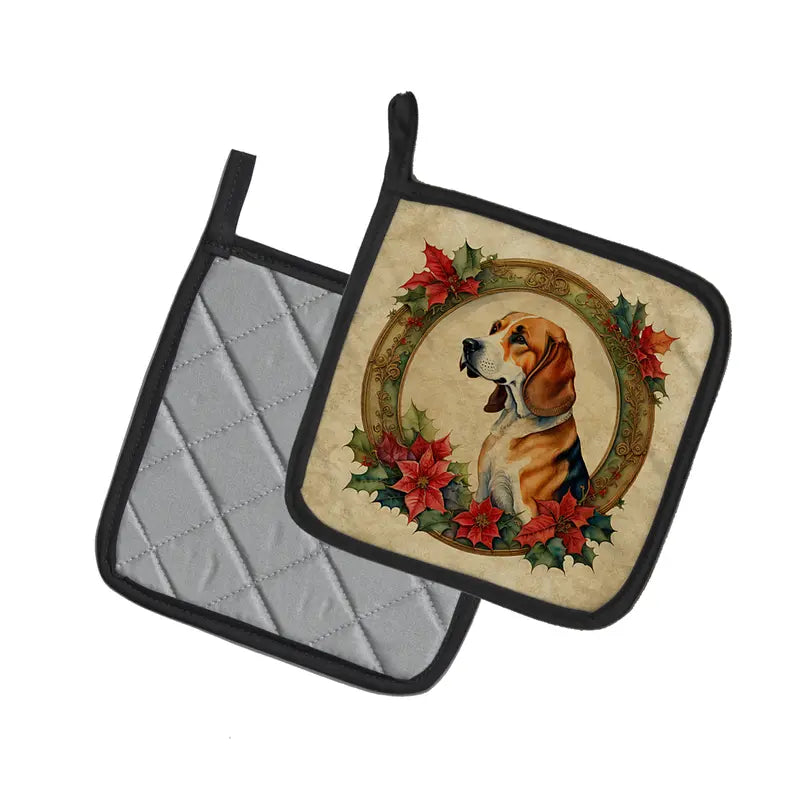 Australian Shepherd Christmas Flowers Pair of Pot Holders Caroline's Treasures