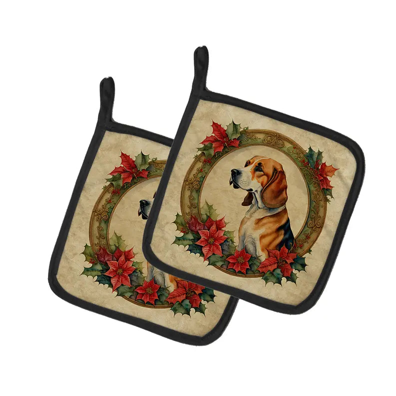 Australian Shepherd Christmas Flowers Pair of Pot Holders Caroline's Treasures