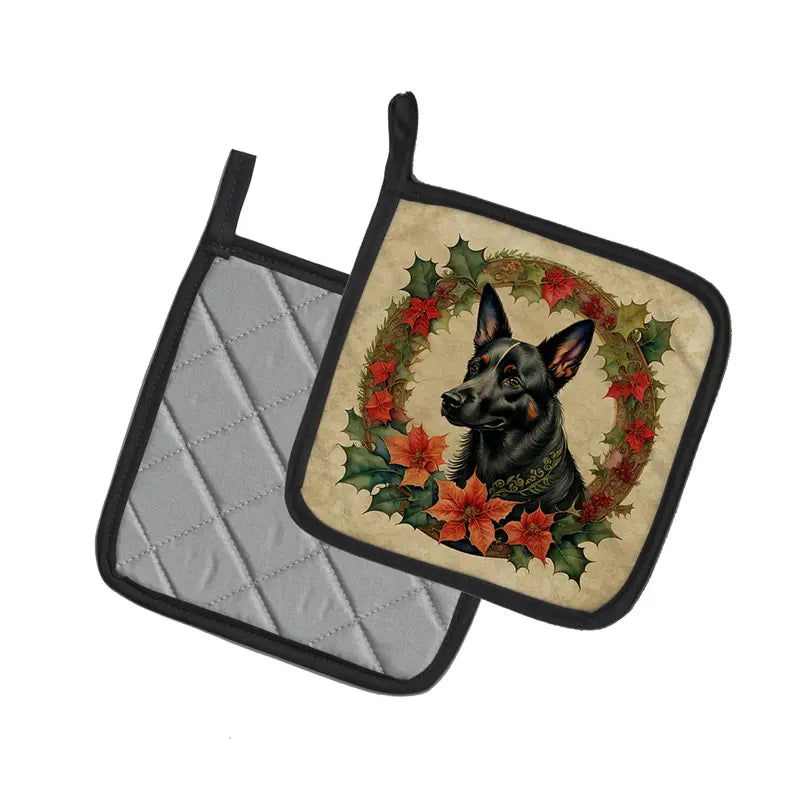 Australian Shepherd Christmas Flowers Pair of Pot Holders Caroline's Treasures
