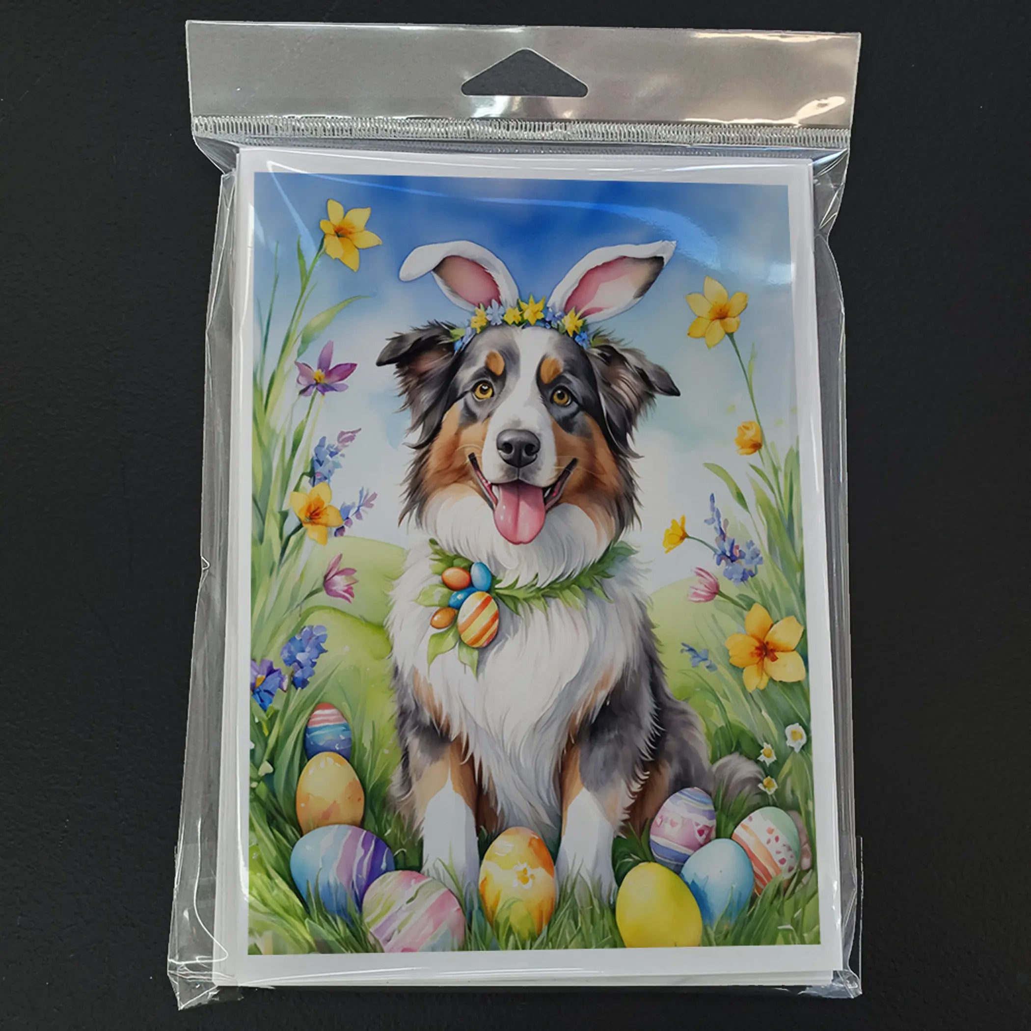 Australian Shepherd Easter Egg Hunt Greeting Cards Pack of 8 Caroline's Treasures