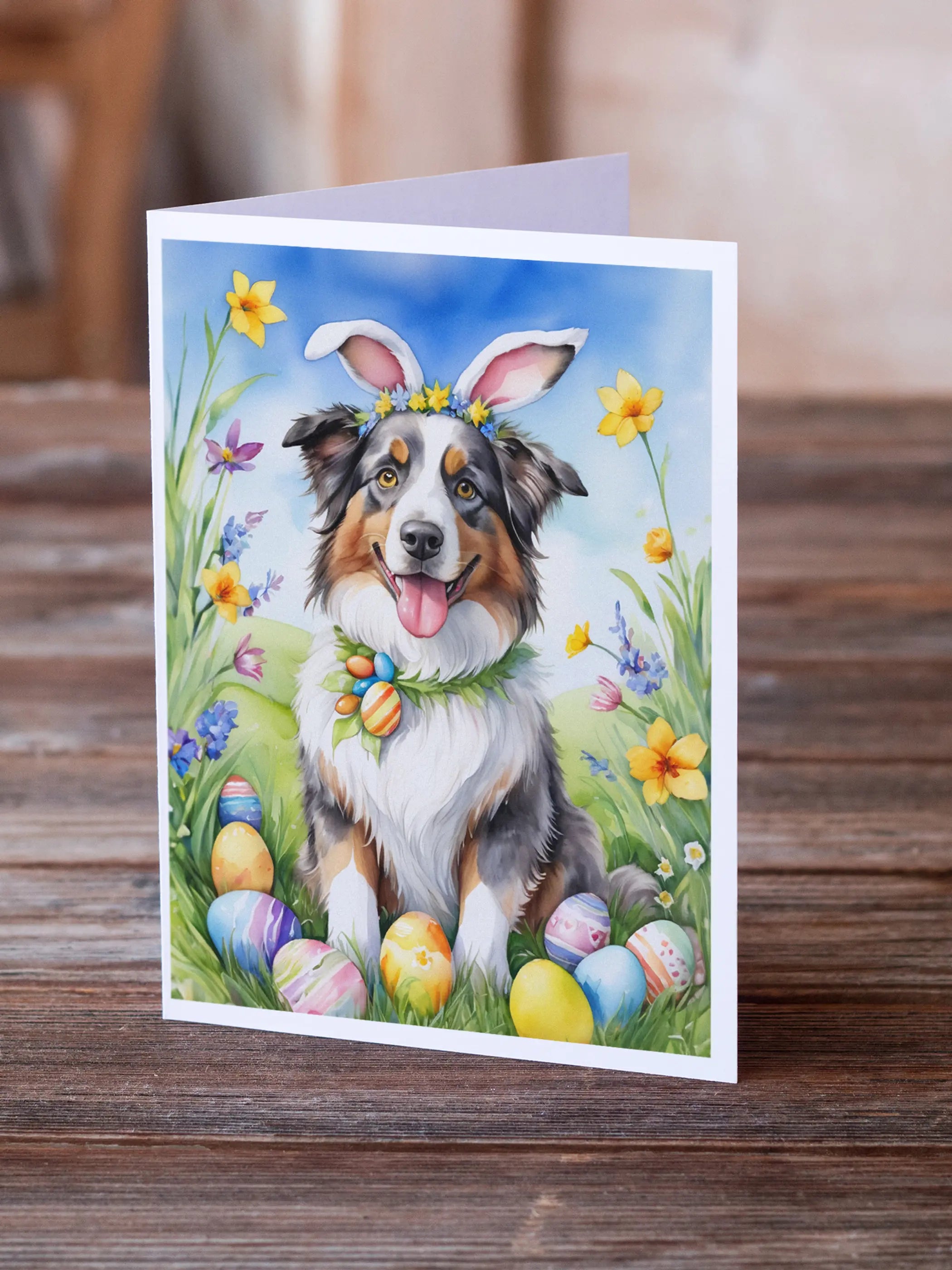Australian Shepherd Easter Egg Hunt Greeting Cards Pack of 8 Caroline's Treasures