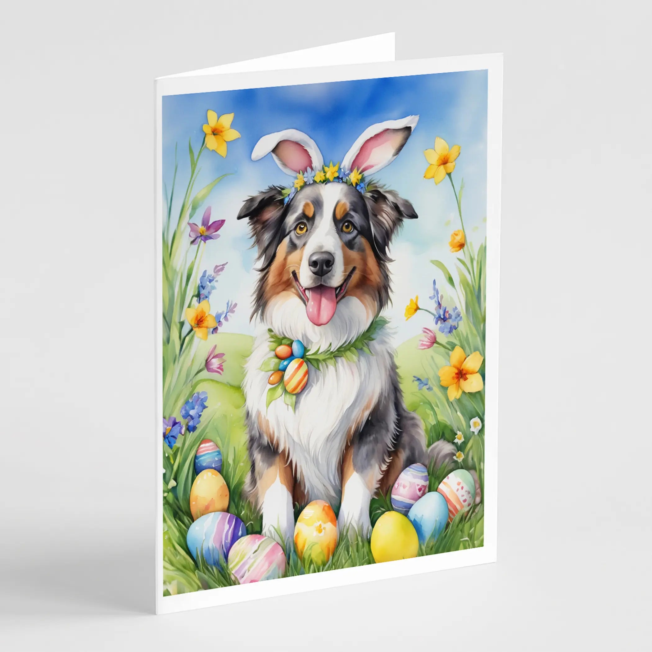 Australian Shepherd Easter Egg Hunt Greeting Cards Pack of 8 Caroline's Treasures