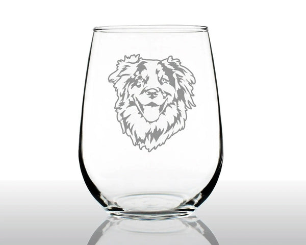Australian Shepherd Stemless Wine Glass - Dog Gifts Bevvee