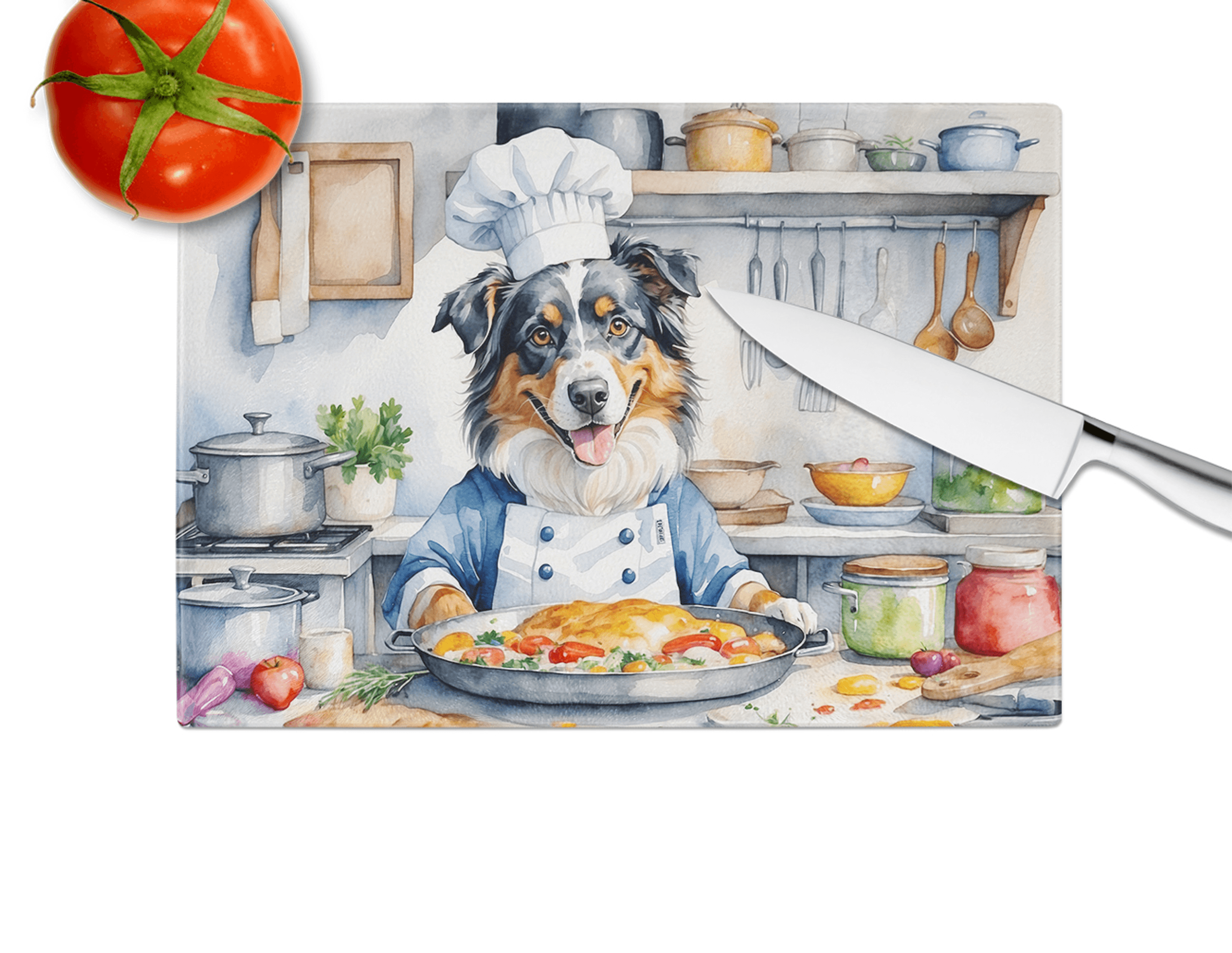 Australian Shepherd The Chef Glass Cutting Board Caroline's Treasures