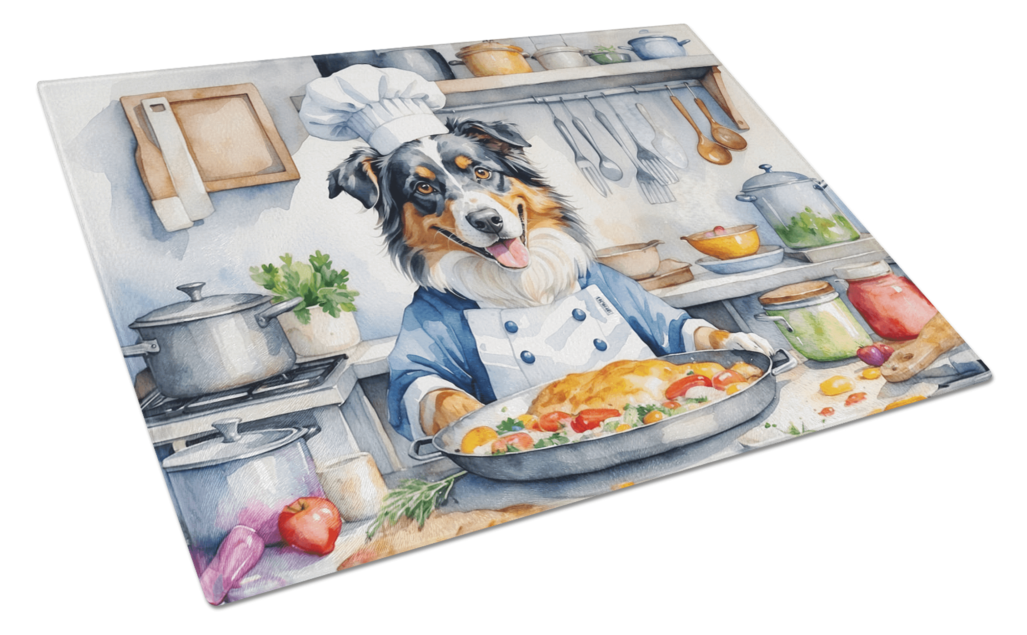 Australian Shepherd The Chef Glass Cutting Board Caroline's Treasures