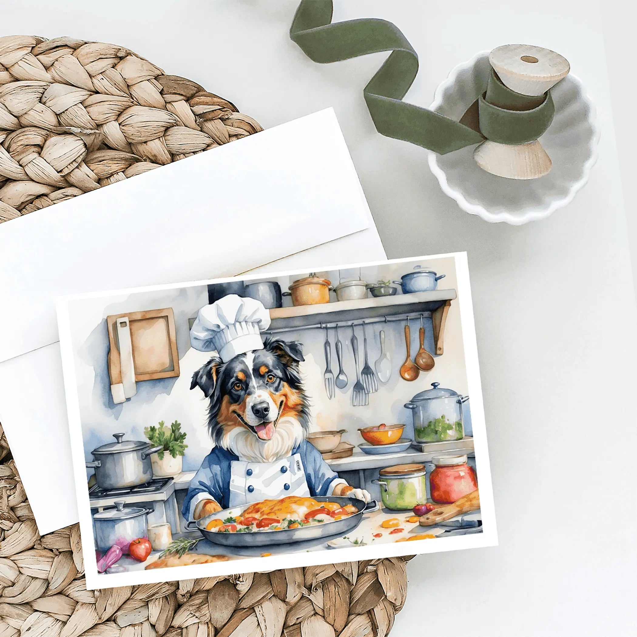 Australian Shepherd The Chef Greeting Cards Pack of 8 Caroline's Treasures
