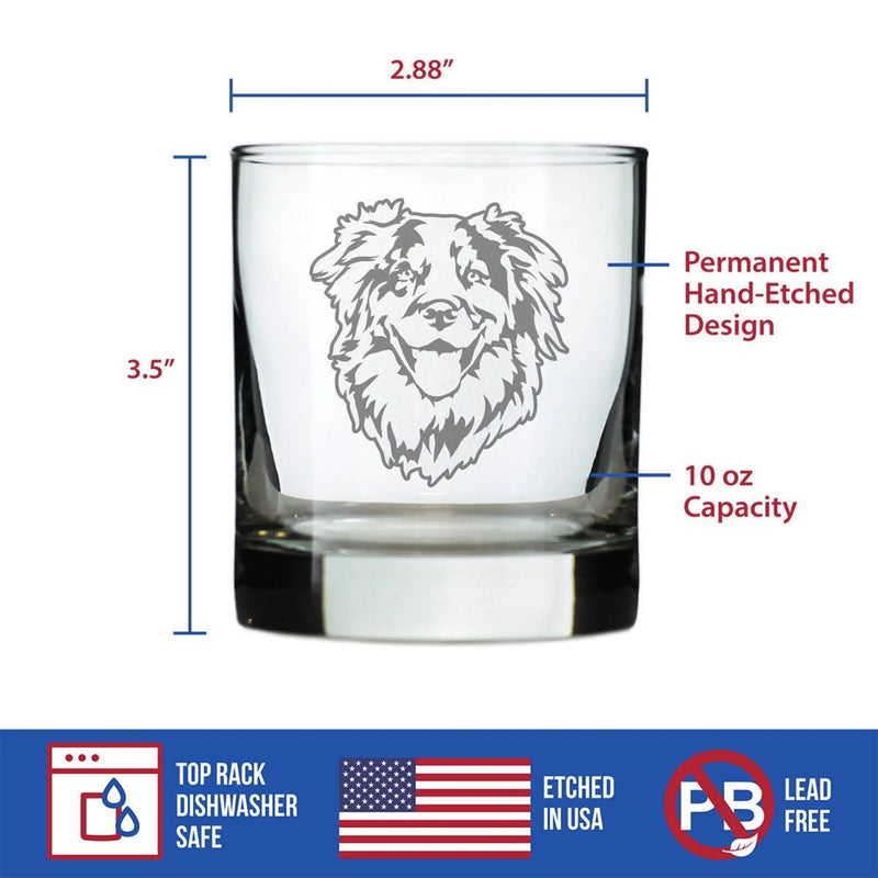 Australian Shepherd Whiskey Rocks Glass - Dog Gifts Bevvee