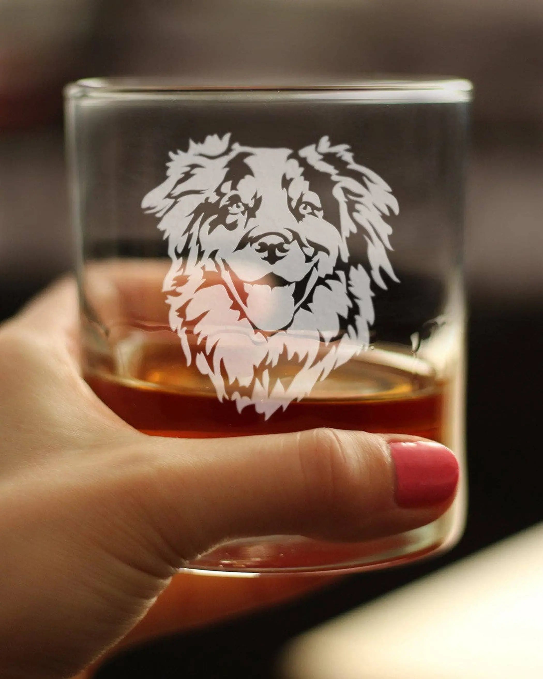 Australian Shepherd Whiskey Rocks Glass - Dog Gifts Bevvee