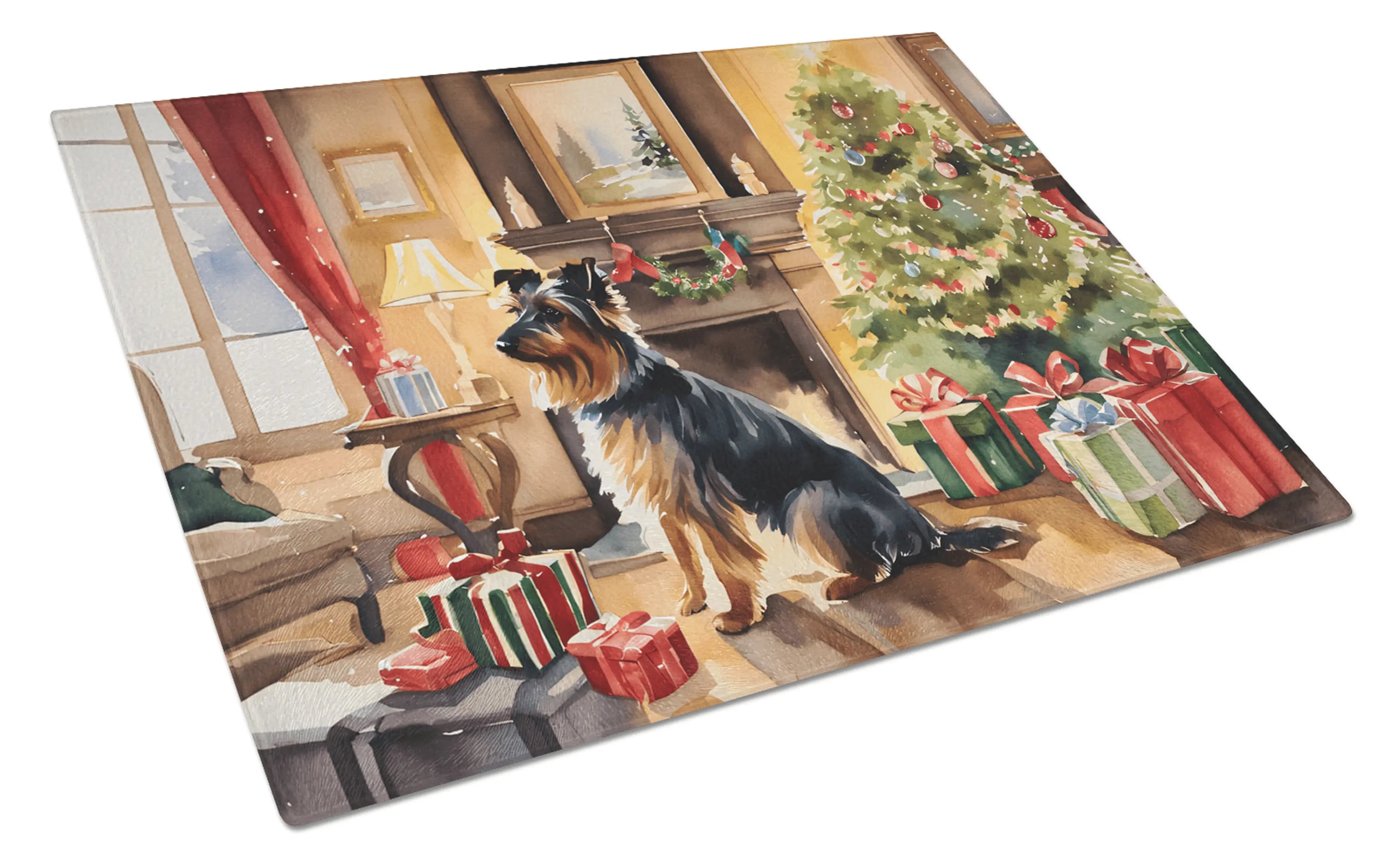 Australian Terrier Cozy Christmas Glass Cutting Board Caroline's Treasures
