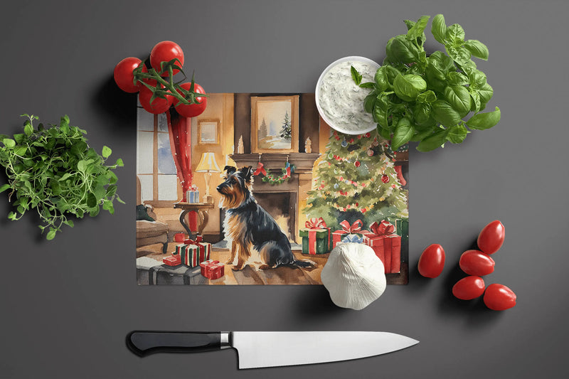 Australian Terrier Cozy Christmas Glass Cutting Board Caroline's Treasures