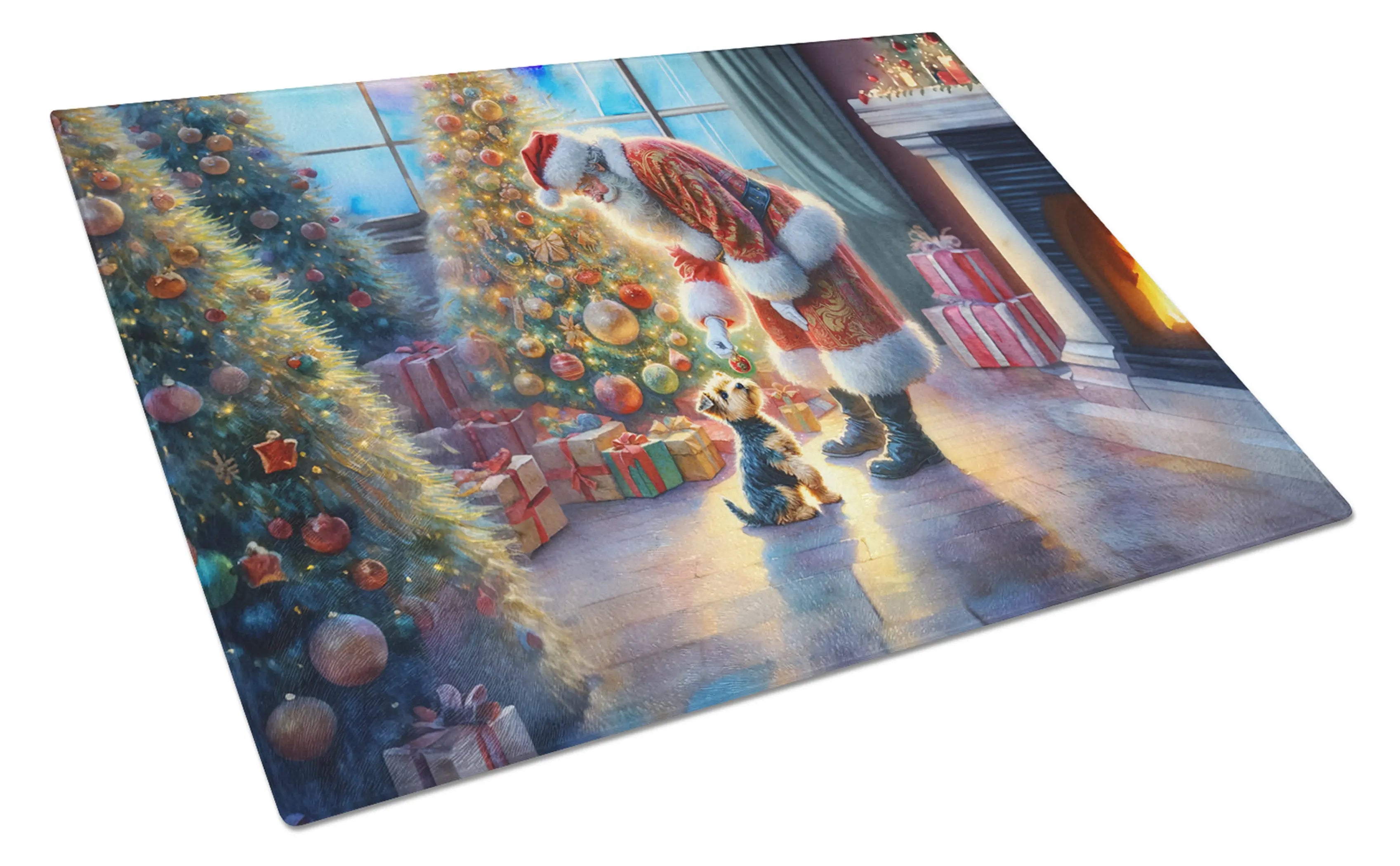 Australian Terrier and Santa Claus Glass Cutting Board Caroline's Treasures