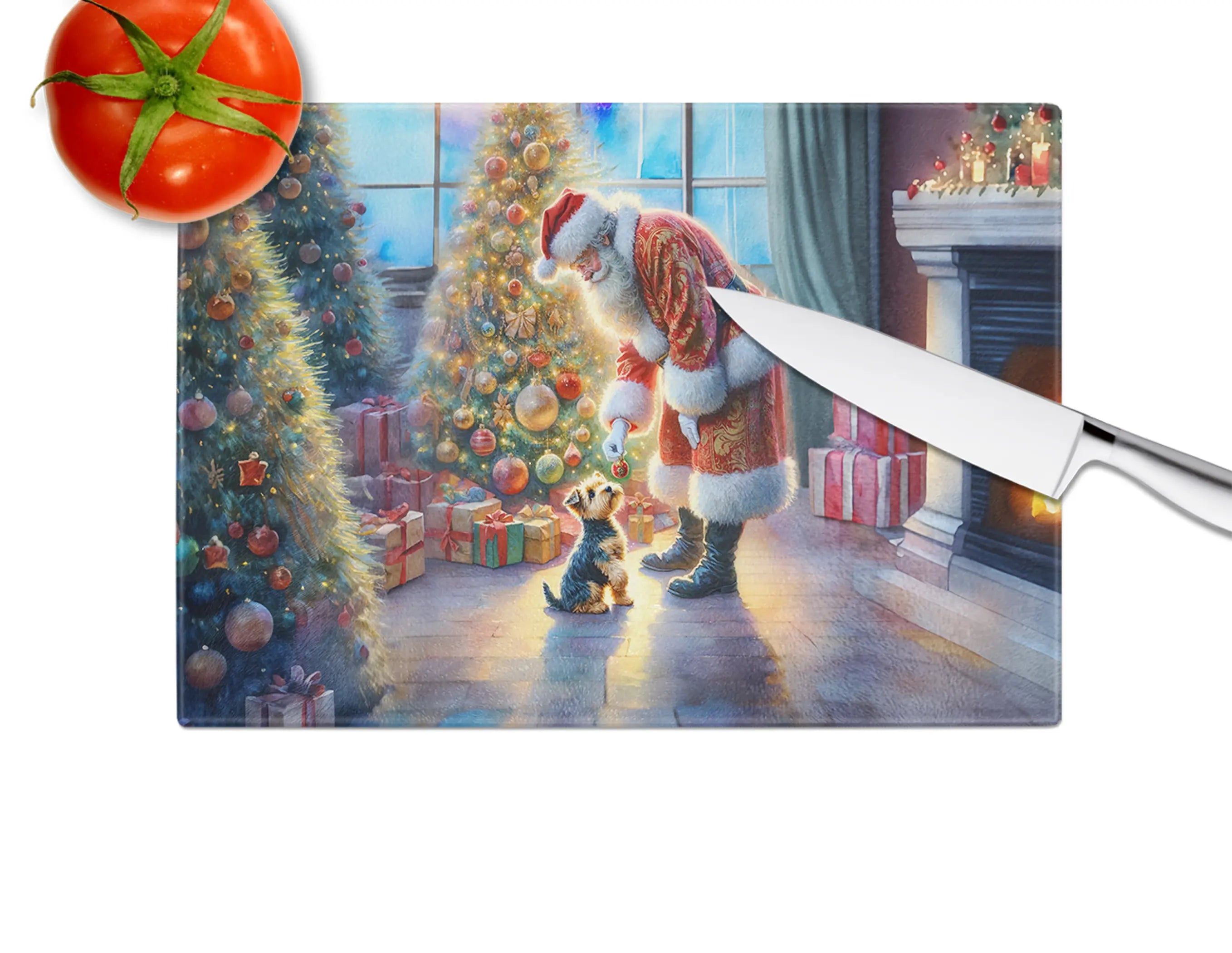 Australian Terrier and Santa Claus Glass Cutting Board Caroline's Treasures