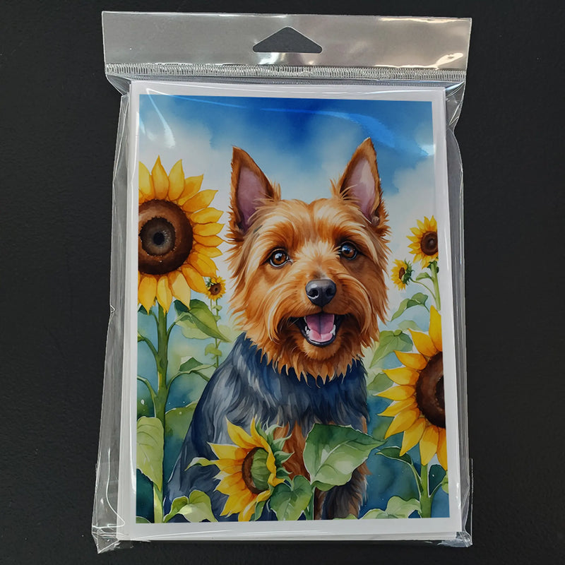 Australian Terrier in Sunflowers Greeting Cards Pack of 8 Caroline's Treasures