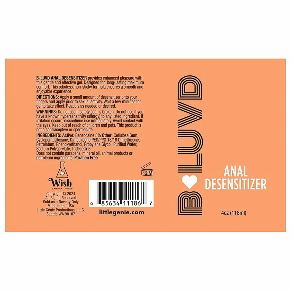B-Luvd Anal Desensitizing Lube 4oz Little Genie