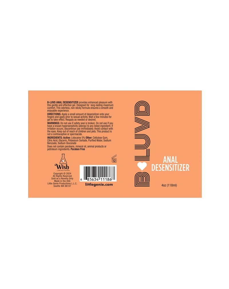 B-Luvd Anal Desensitizing Lubricant 4oz Little Genie