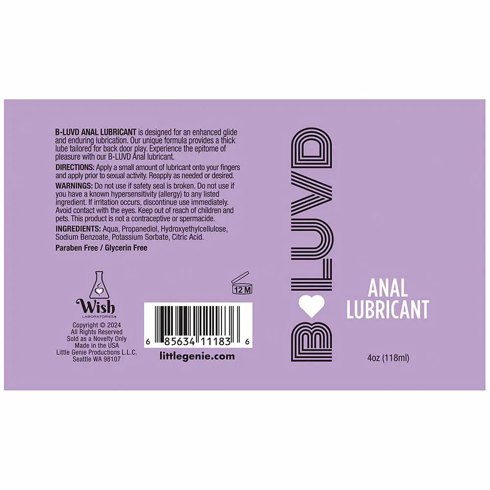 B-Luvd Anal Lube 4oz Little Genie
