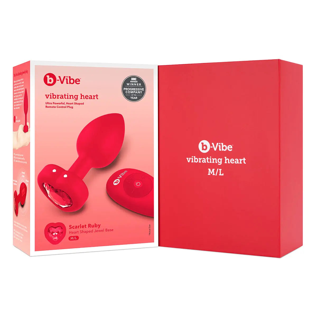 B-Vibe Vibrating Heart Plug Medium/Large - Scarlet Ruby B-Vibe