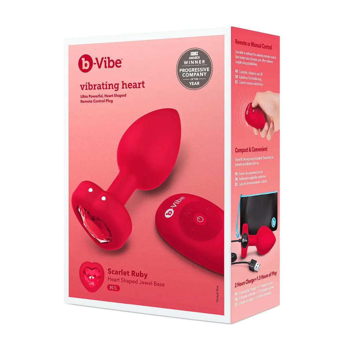 B-Vibe Vibrating Heart Plug Medium/Large - Scarlet Ruby B-Vibe