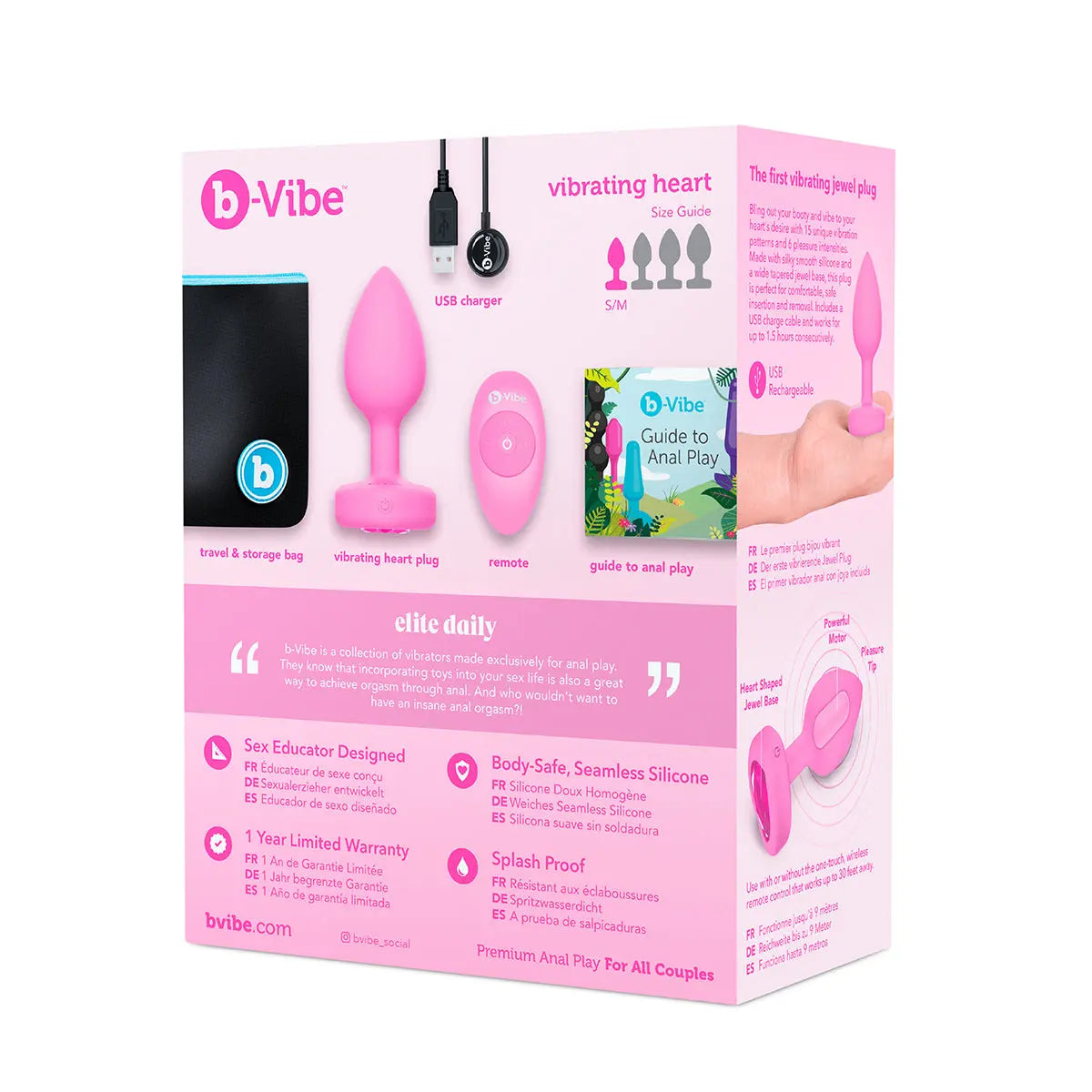 B-Vibe Vibrating Heart Plug Small/Medium - Pink Topaz - GreatEagleInc