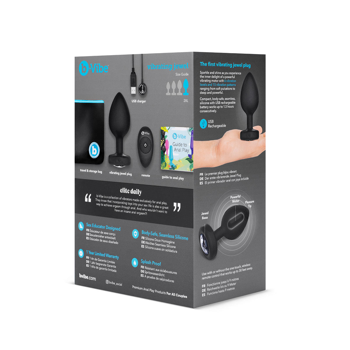 B-Vibe Vibrating Jewel Plug 2XL - Black B-Vibe