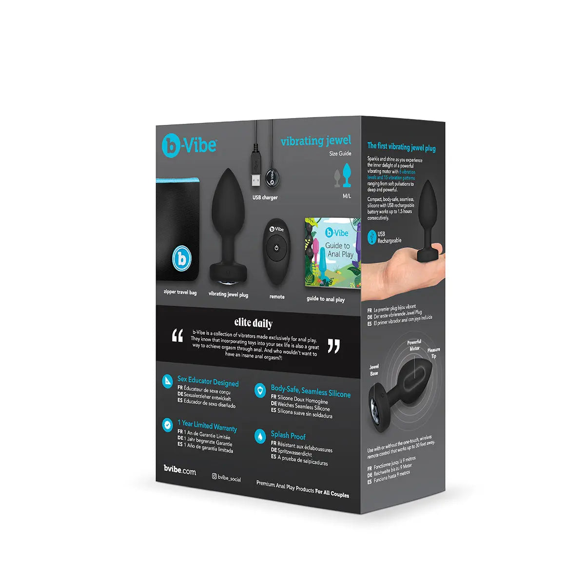 B-Vibe Vibrating Jewel Plug Medium/Large - Black B-Vibe