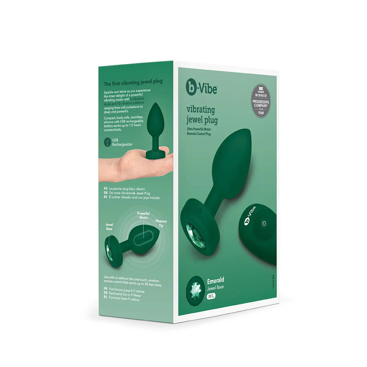 B-Vibe Vibrating Jewel Plug Medium/Large - Emerald B-Vibe