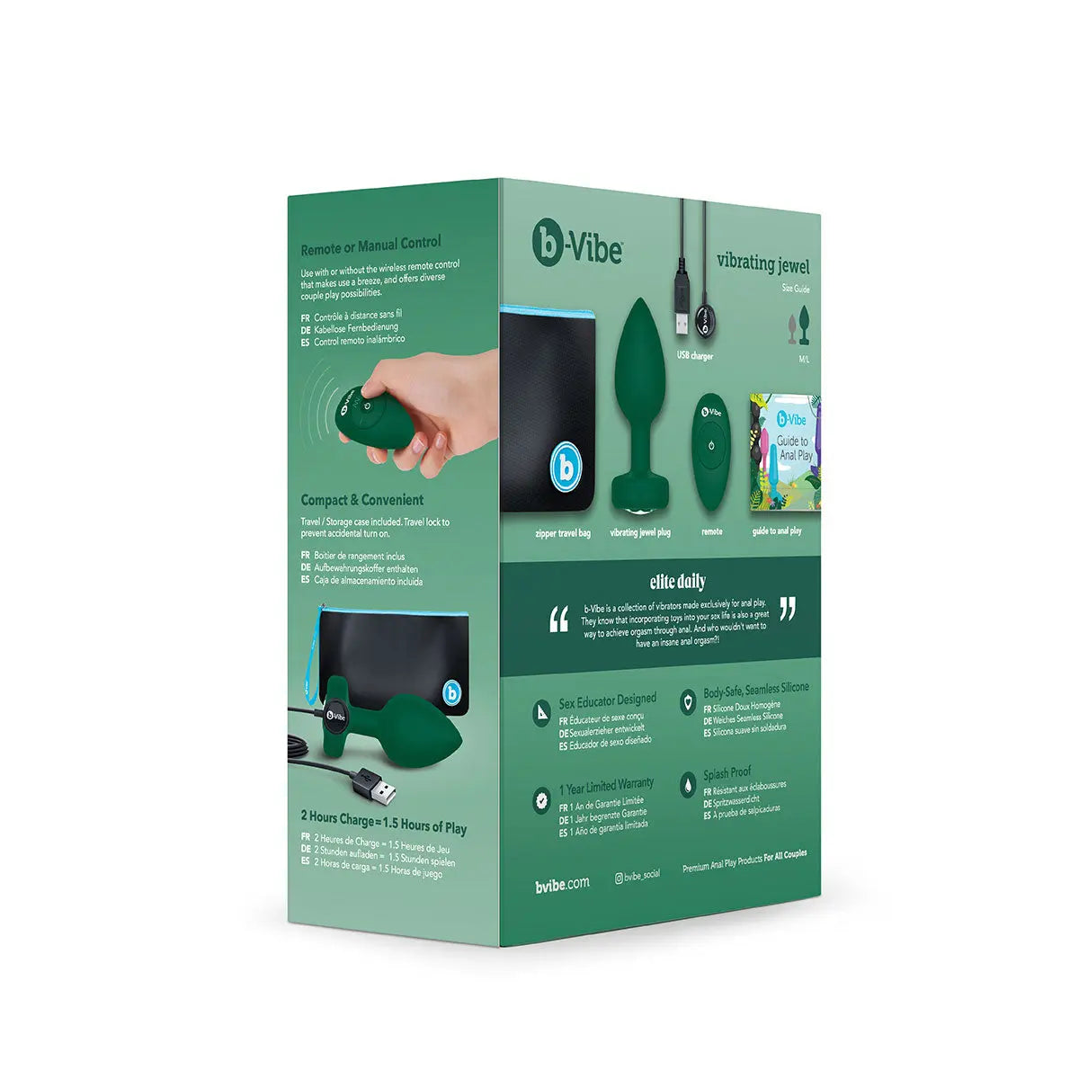 B-Vibe Vibrating Jewel Plug Medium/Large - Emerald B-Vibe