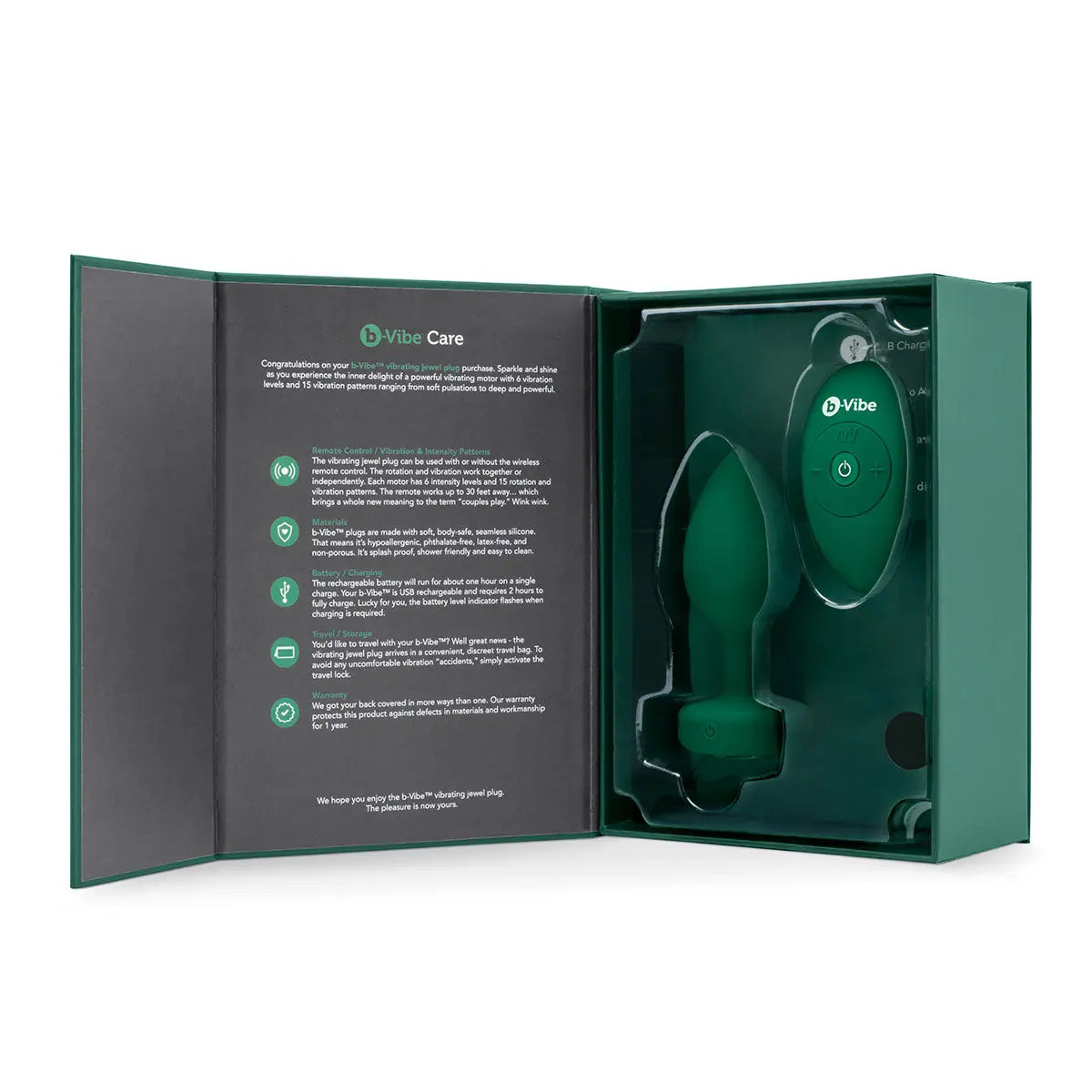 B-Vibe Vibrating Jewel Plug Medium/Large - Emerald B-Vibe