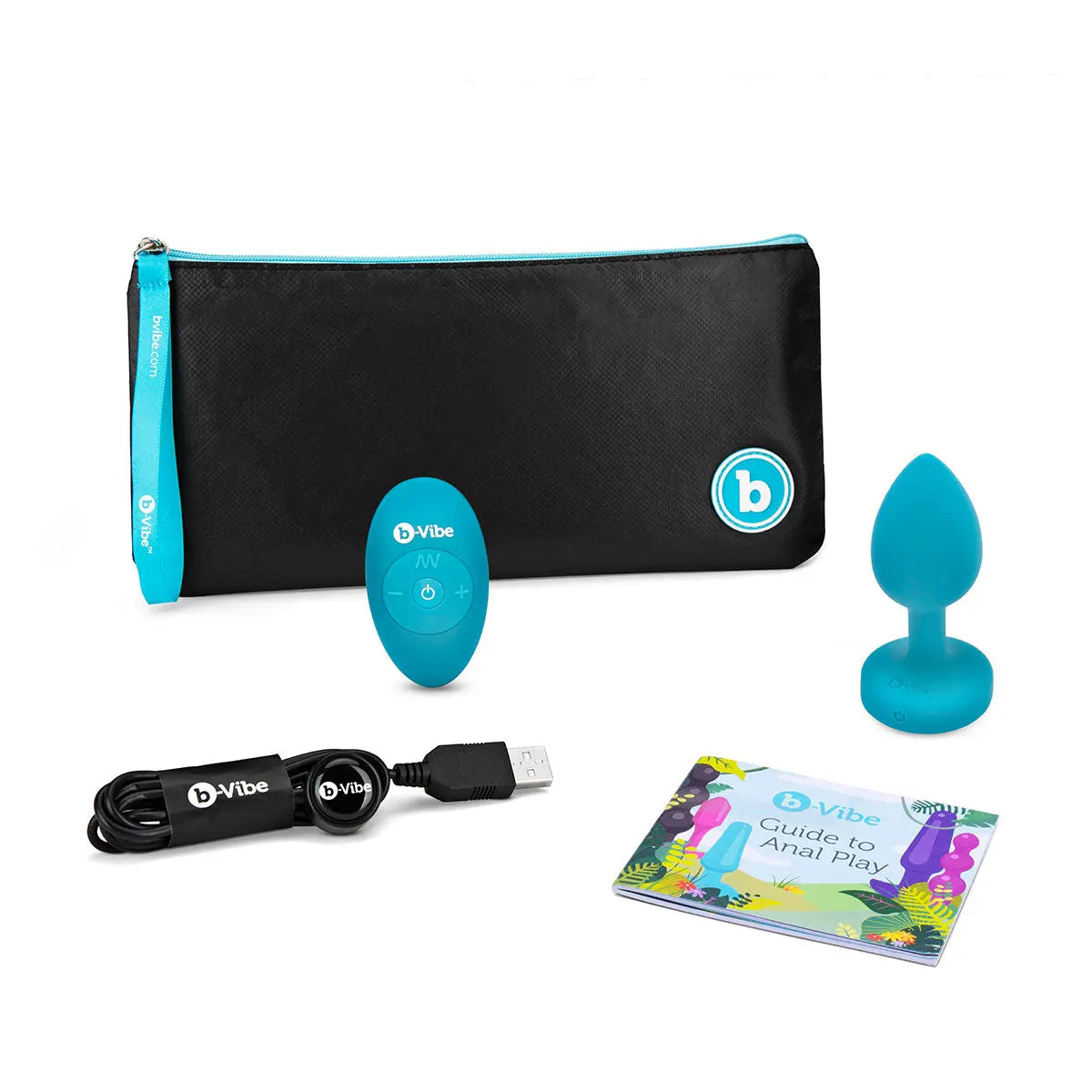 B-Vibe Vibrating Jewel Plug Small/Medium - Aqua B-Vibe