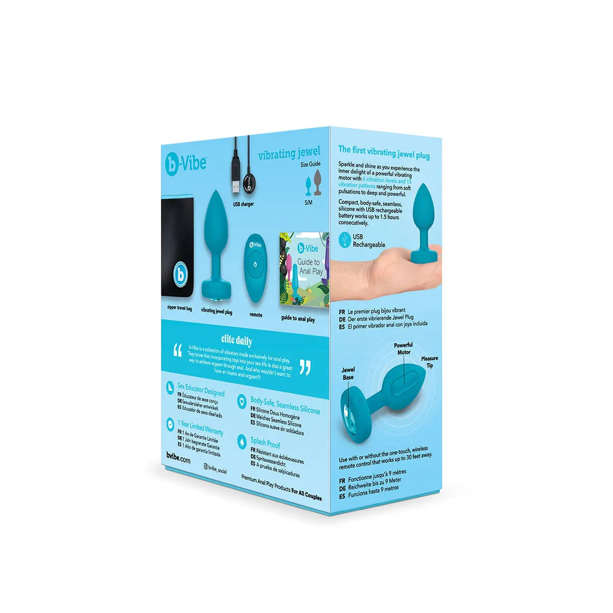 B-Vibe Vibrating Jewel Plug Small/Medium - Aqua B-Vibe