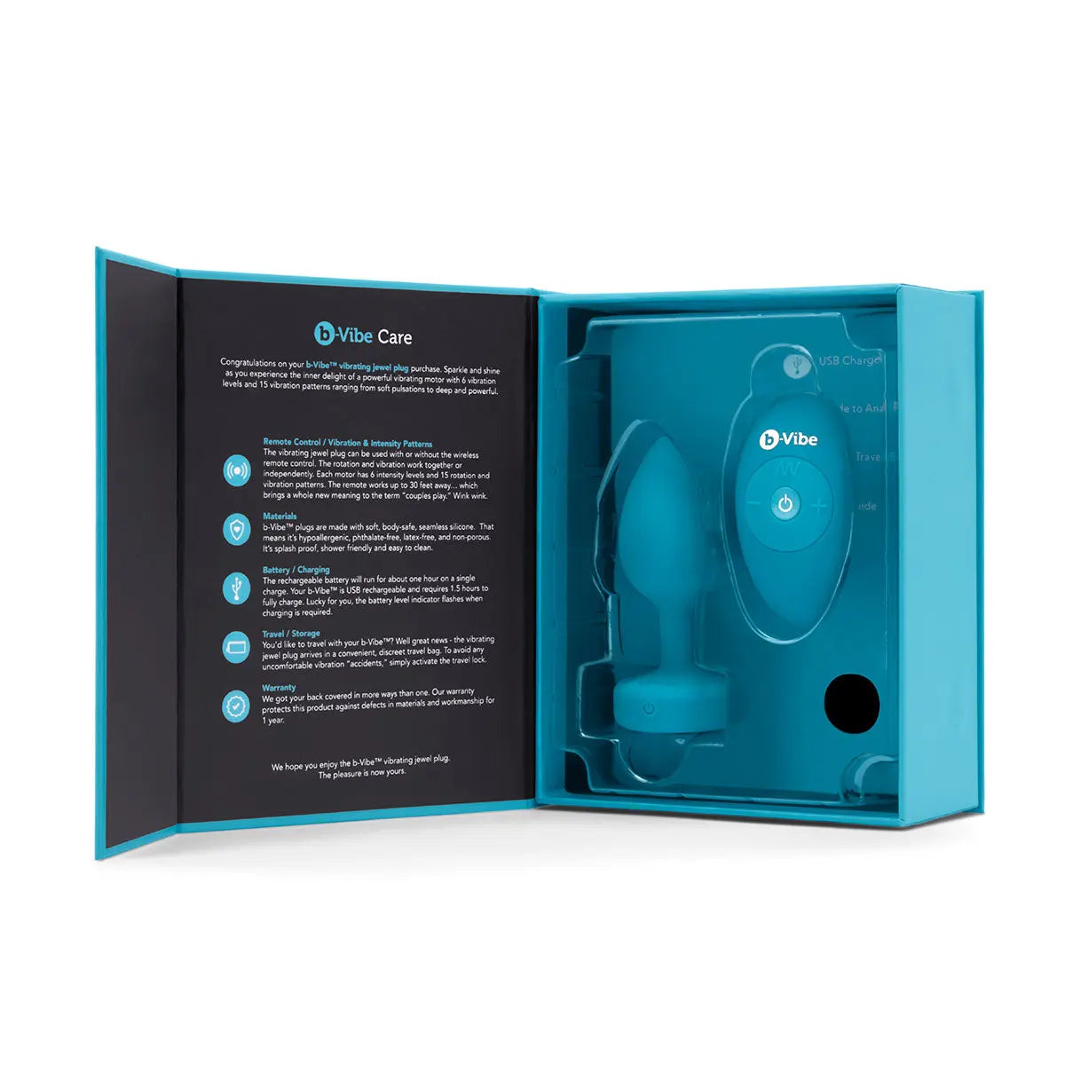 B-Vibe Vibrating Jewel Plug Small/Medium - Aqua B-Vibe