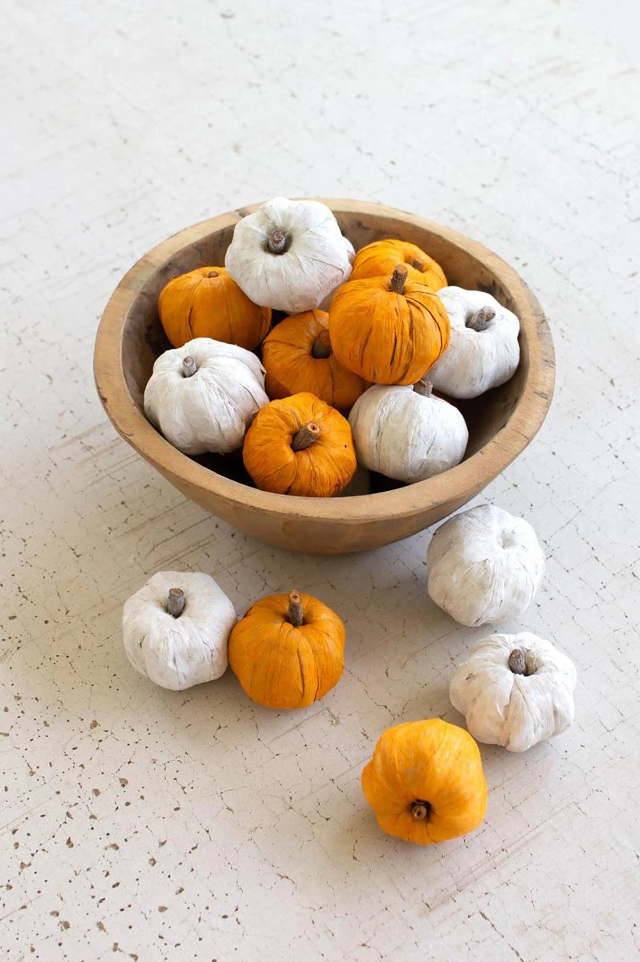 BAG OF FIFTEEN DRIED MINIATURE FAUX PUMPKINS - WHITE Kalalou