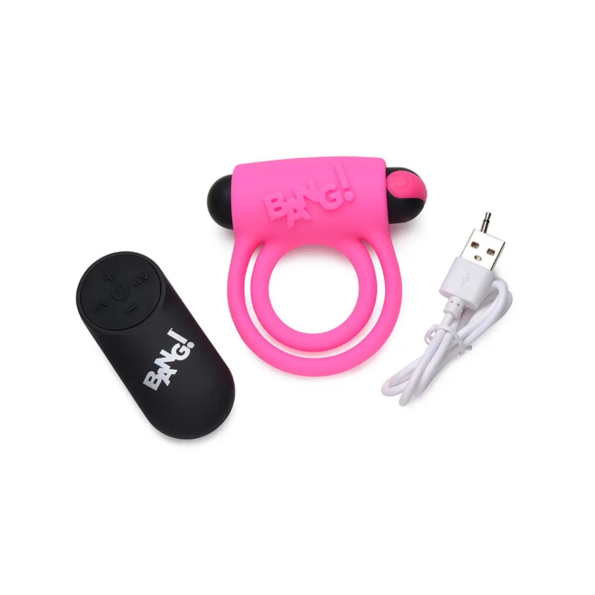 BANG! Silicone Cock Ring & Bullet with Remote Control Pink - GreatEagleInc