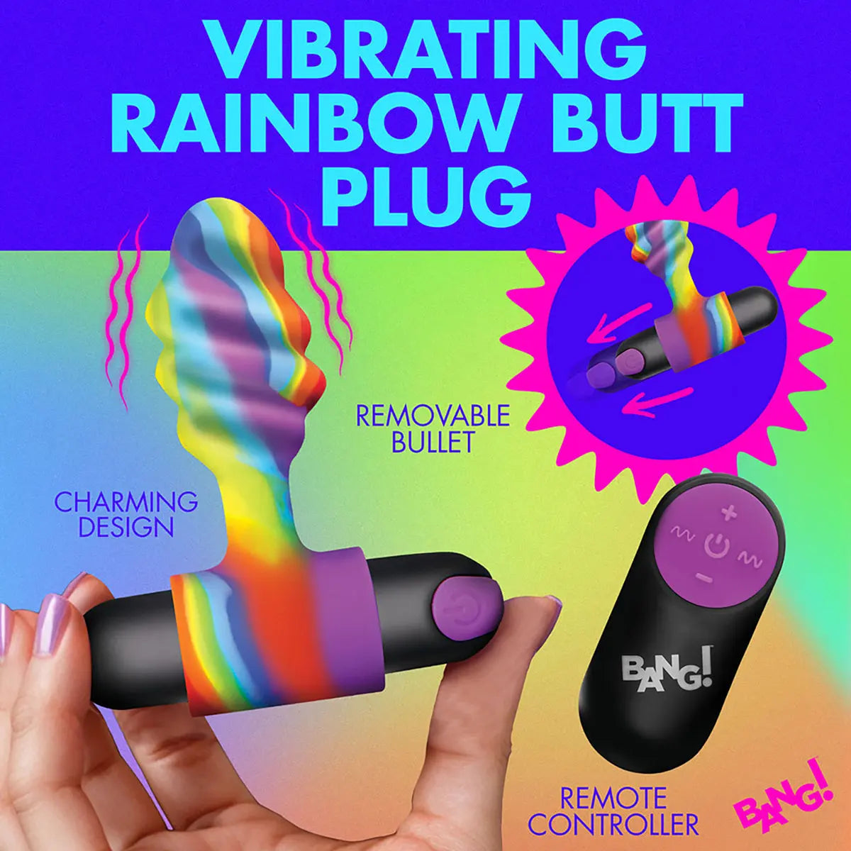 BANG! Vibrating Rainbow Butt Plug - GreatEagleInc