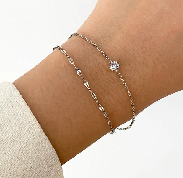 BIJOU SILVER DAINTY DUO SOLITAIRE BRACELET Mai Desiree
