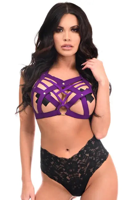 BOXED Purple Stretchy Body Harness with Gold Hardware Daisy Corsets