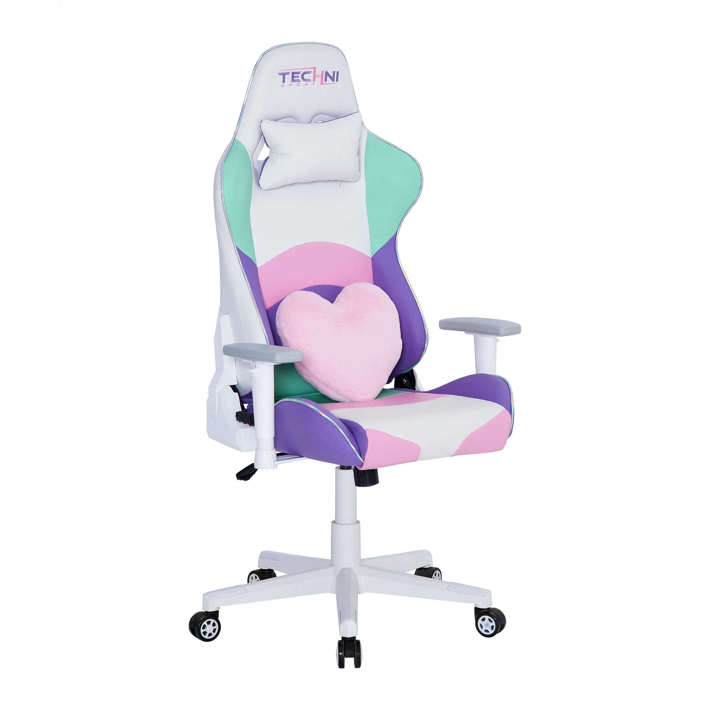 Baby Pink and White Adjustable Height Swivel Rolling Gaming Chair Homeroots Office