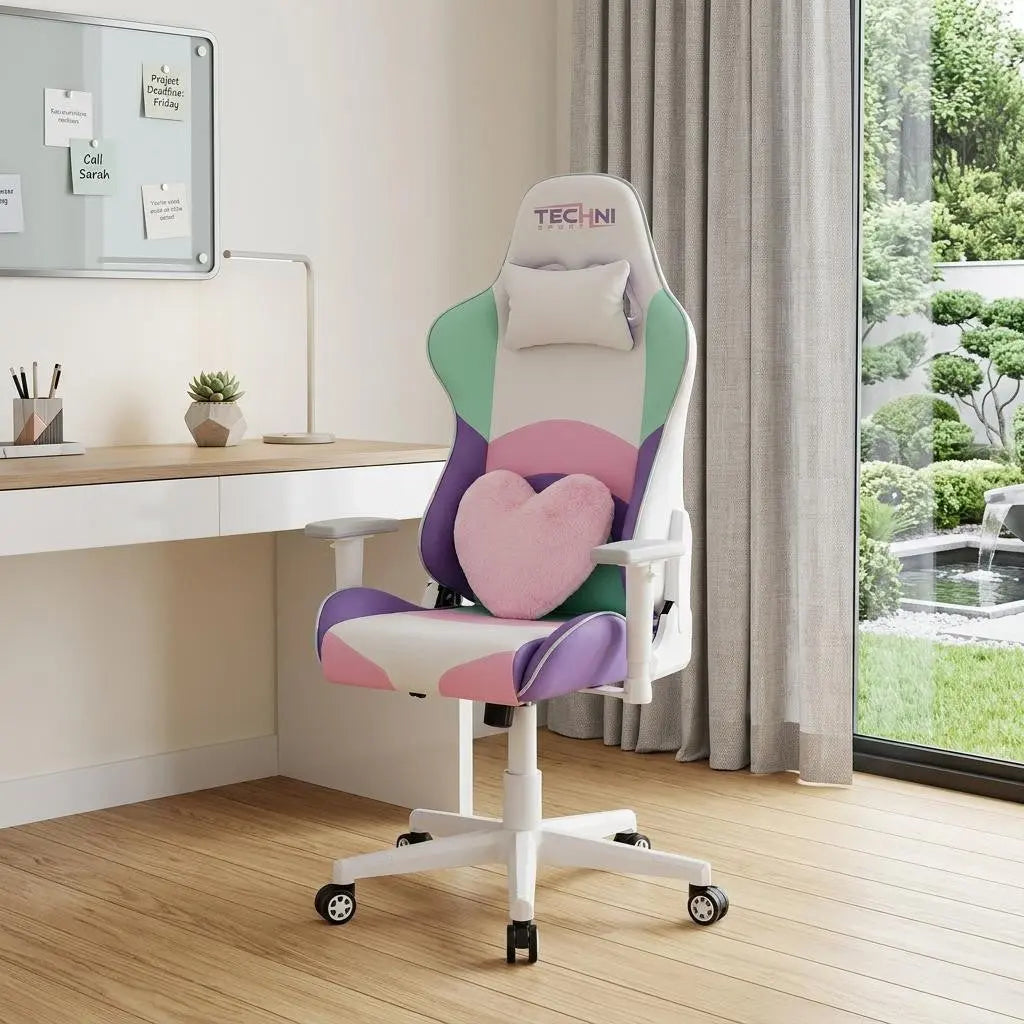 Baby Pink and White Adjustable Height Swivel Rolling Gaming Chair Homeroots Office