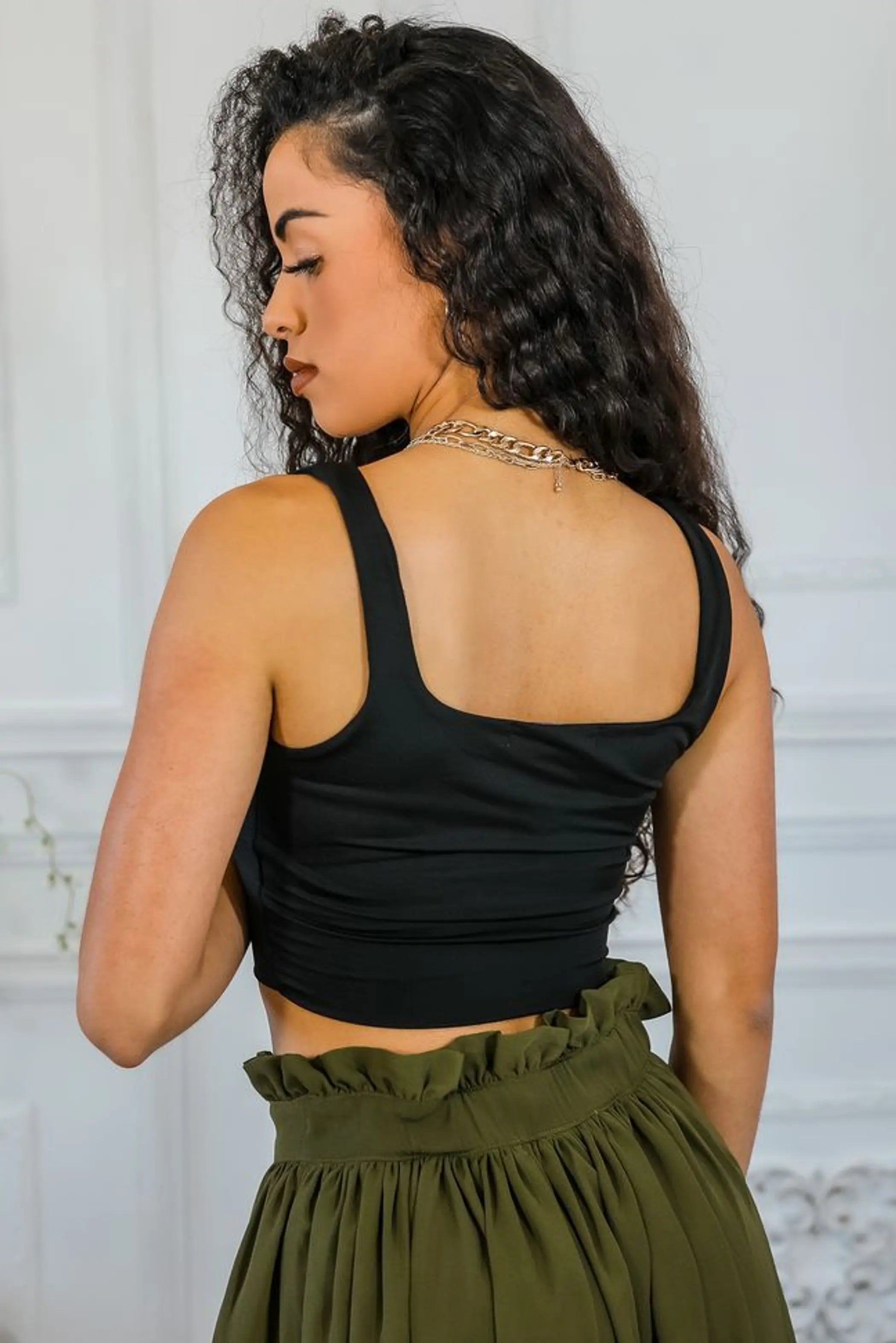 Back to Square One Square Neckline Crop Top Black SurelyMine