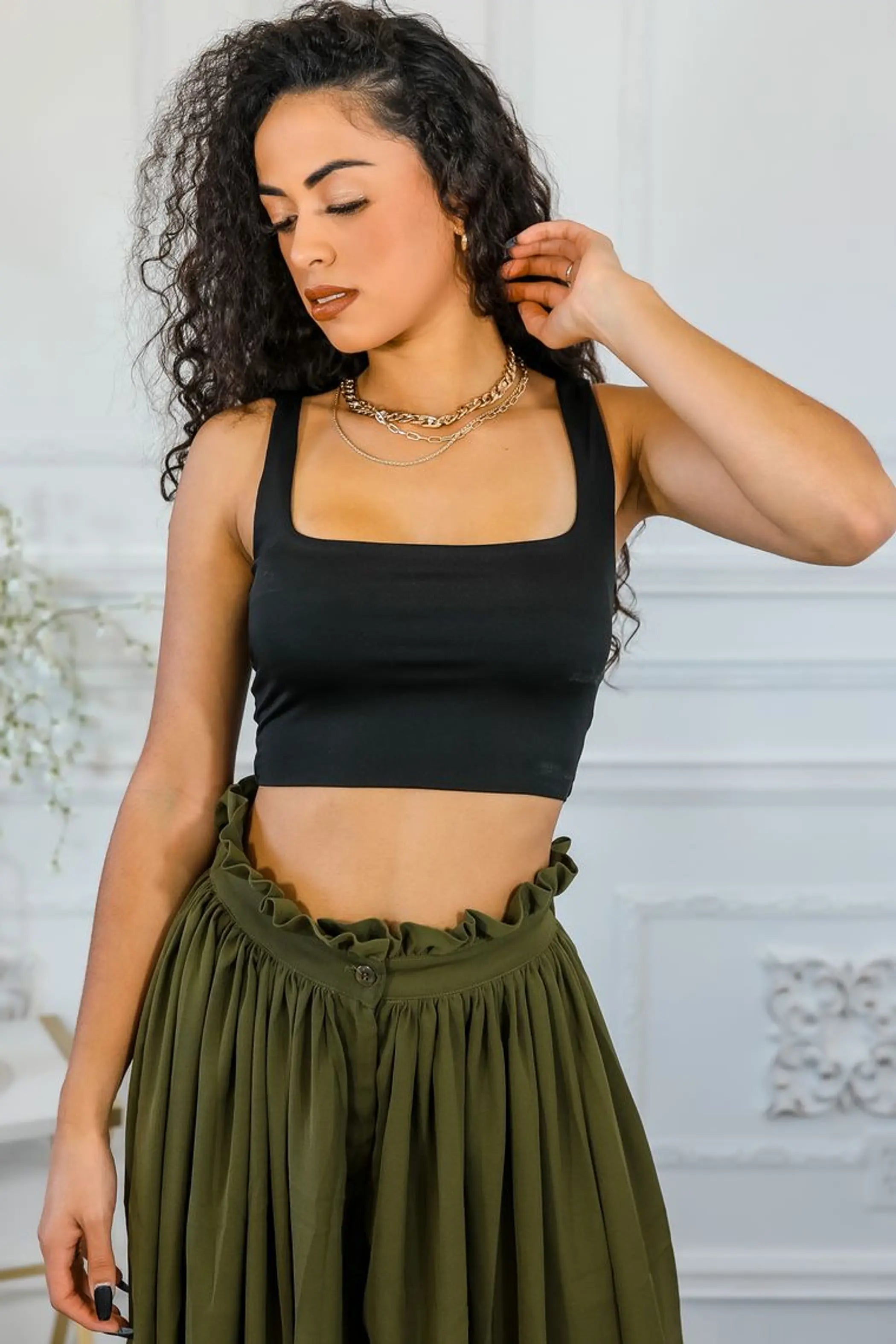 Back to Square One Square Neckline Crop Top Black SurelyMine