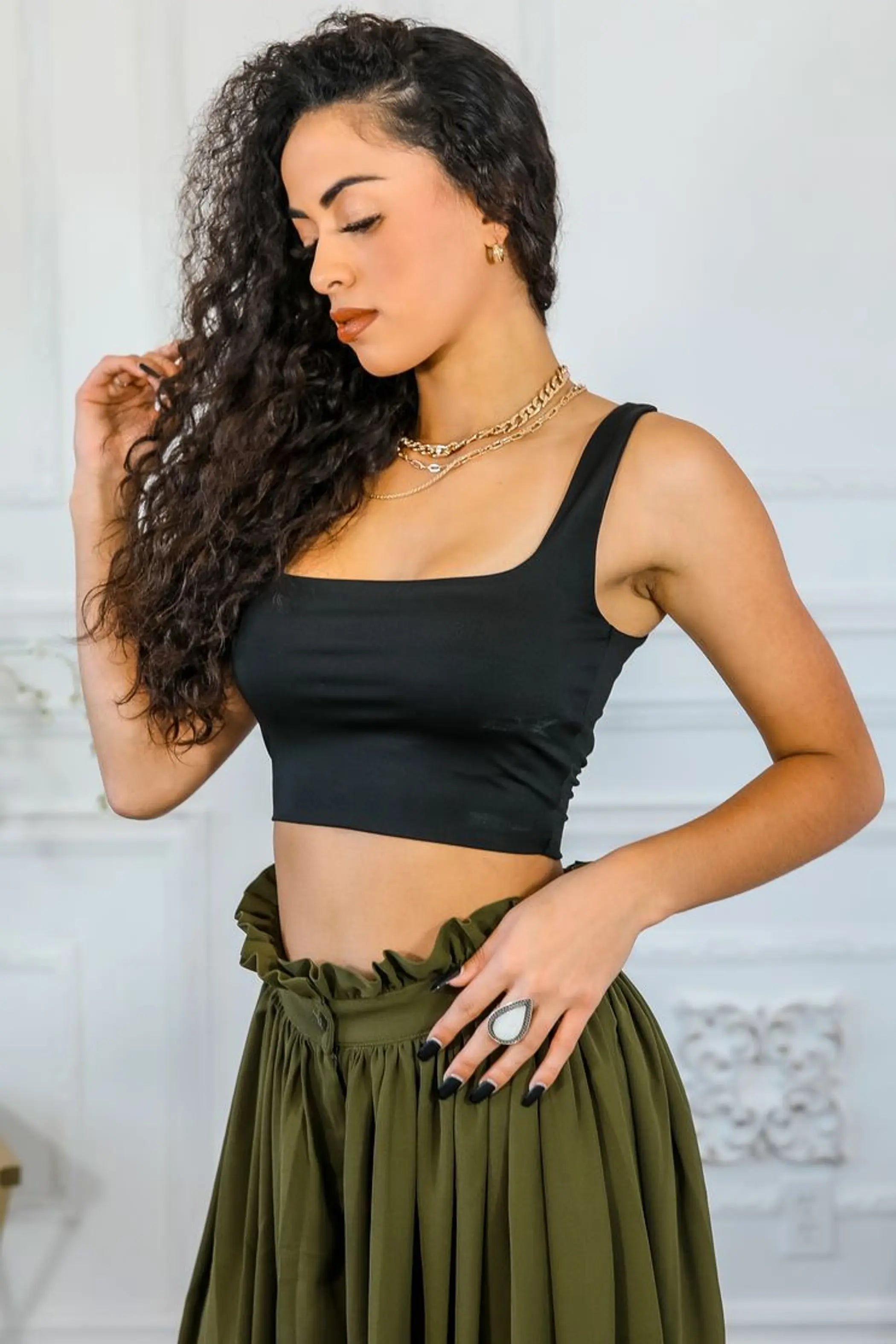Back to Square One Square Neckline Crop Top Black SurelyMine