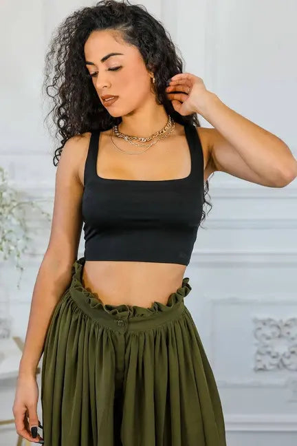 Back to Square One Square Neckline Crop Top Black SurelyMine