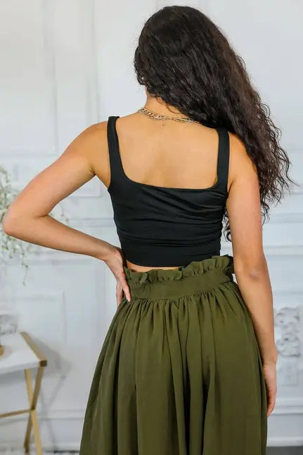 Back to Square One Square Neckline Crop Top Black SurelyMine