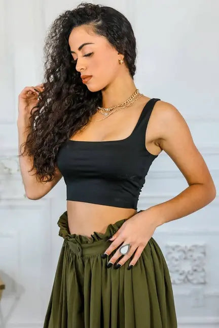 Back to Square One Square Neckline Crop Top Black SurelyMine
