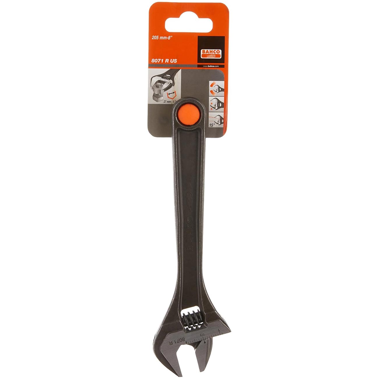 Bahco 8" Central Nut Adjustable Wrenches With Phosphate Finish BAHCO